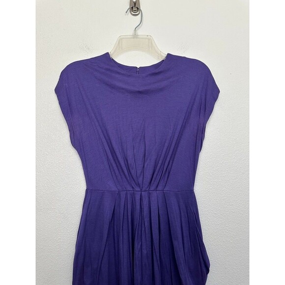 Jil Sander Pleated Sheath Dress Knee Length Purple Silk Blend Pockets Women's 0 - Picture 2 of 8